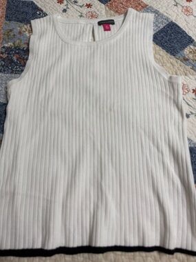 Vince Camuto White Ribbed Muscle Tee with Black Trim